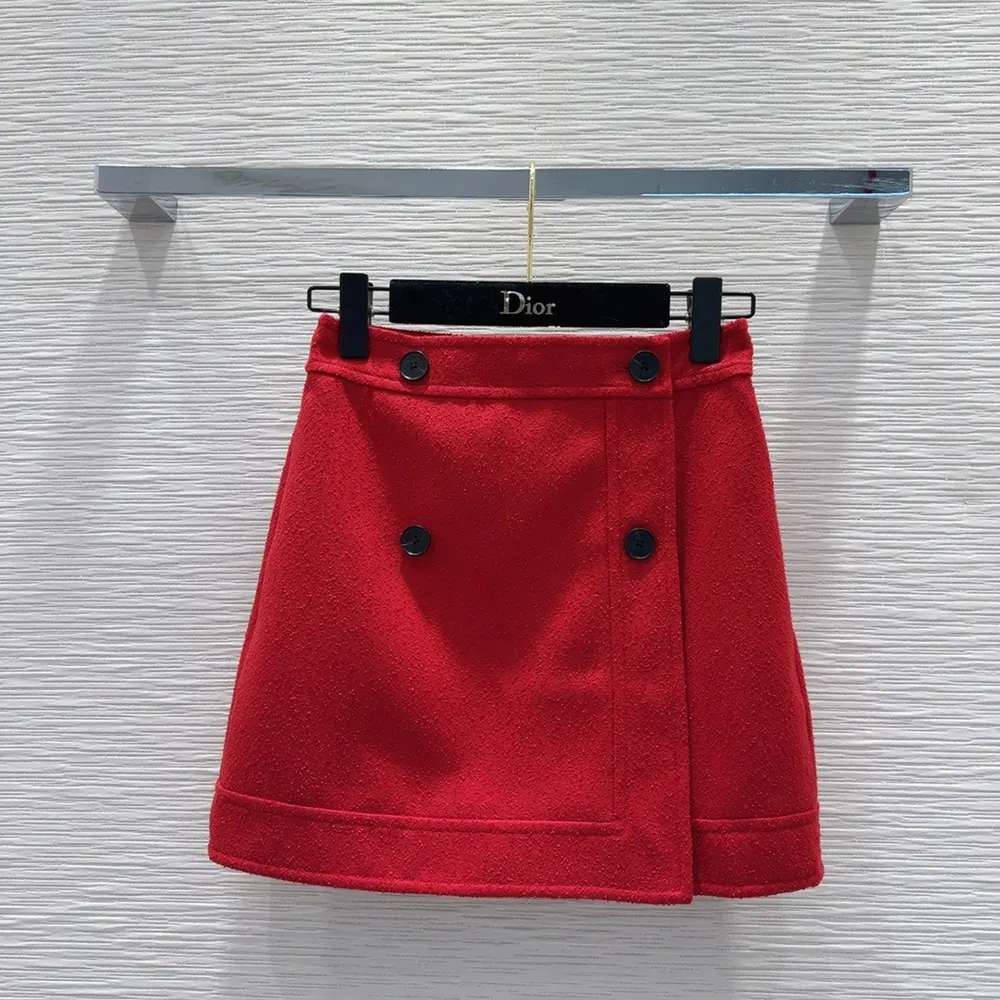 Side angle showing wrap closure on Dior Women Wrap Miniskirt Red