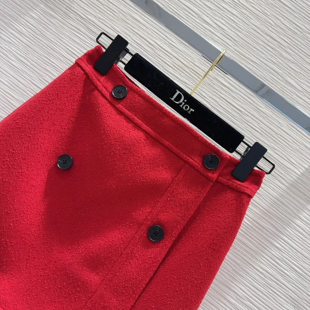 Dior Women Wrap Miniskirt Red Virgin Wool and Cotton Bouclé Blend - image 5
