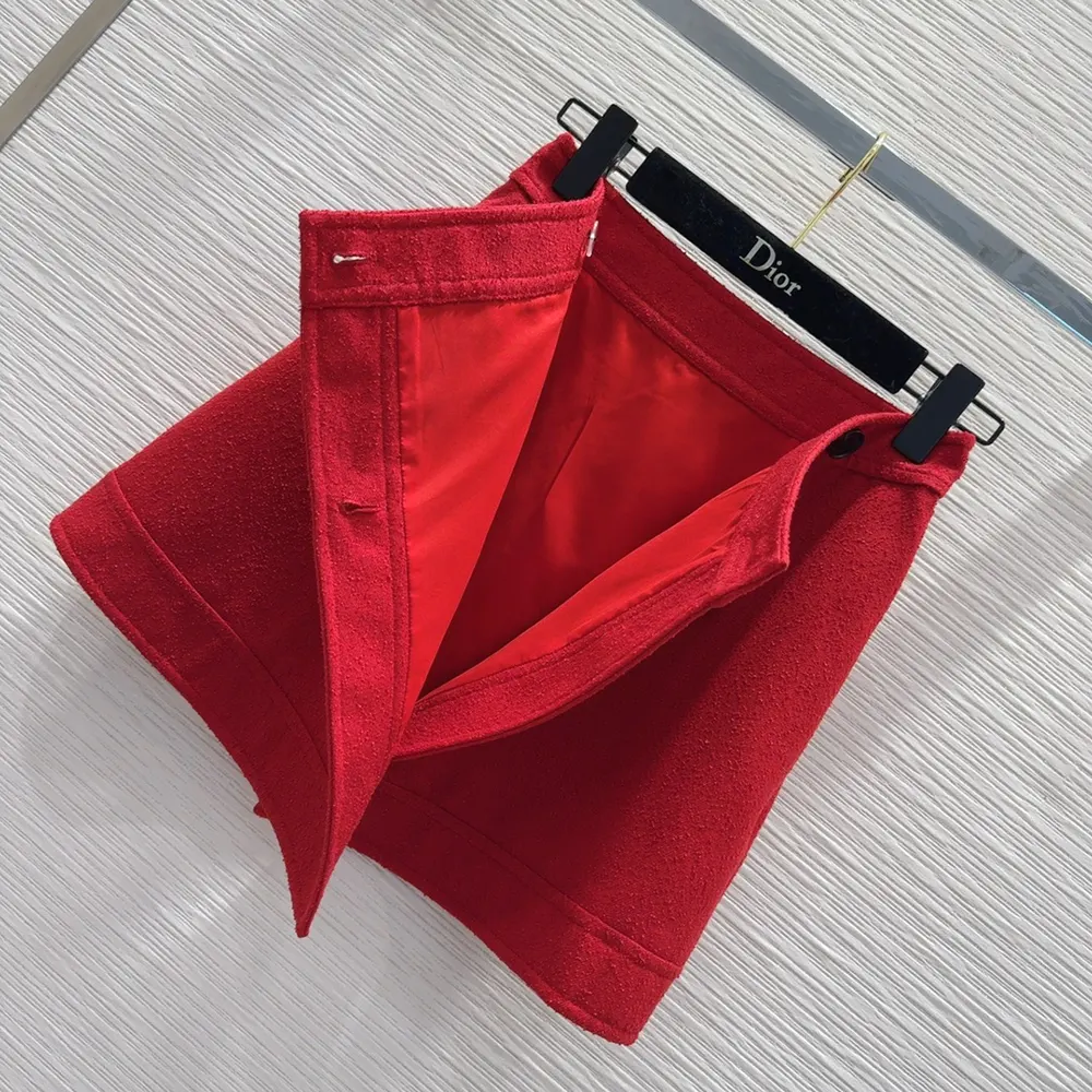 Dior Women Wrap Miniskirt Red Virgin Wool and Cotton Bouclé Blend - image 6