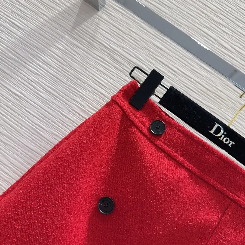 Dior Women Wrap Miniskirt Red Virgin Wool and Cotton Bouclé Blend - image 7