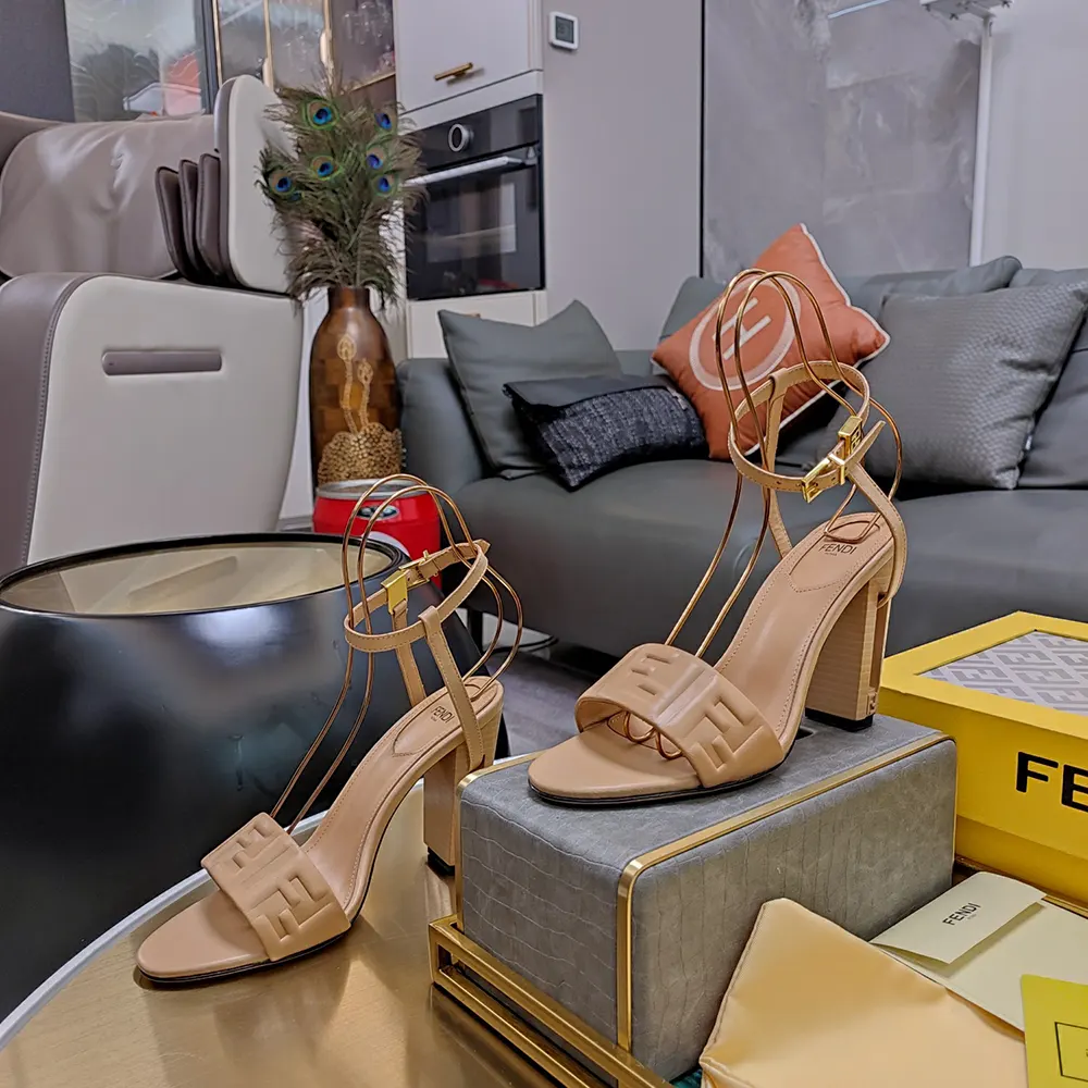 Fendi Women Delfina Beige FF Nappa Leather High-heeled Sandals - image 5
