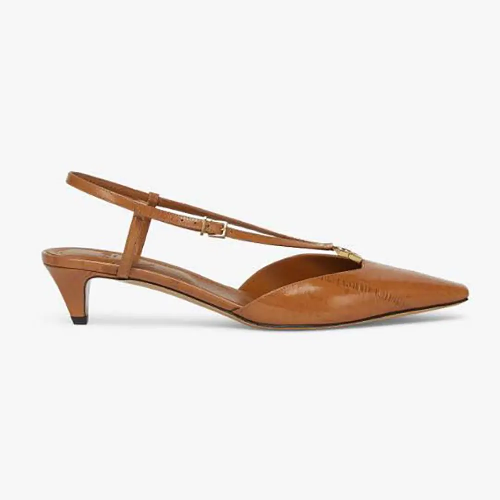 Side view of Fendi Women FFold Beige EEl Leather Low-heeled Slingbacks