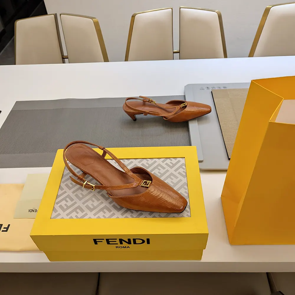 Fendi Women FFold Beige EEl Leather Low-heeled Slingbacks - image 6