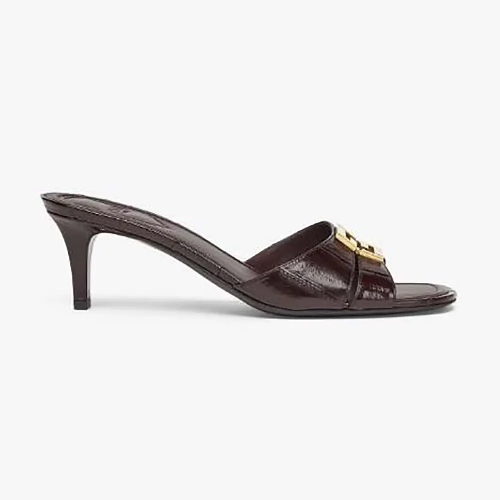 Side view of Fendi Women FFold Brown EEl Leather Medium-heeled Sandals