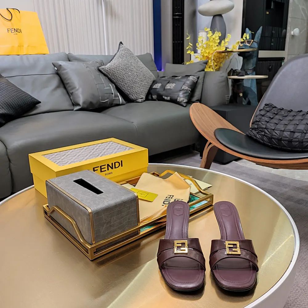 Back angle showing adjustable buckle on Fendi FFold Medium-heeled Sandals