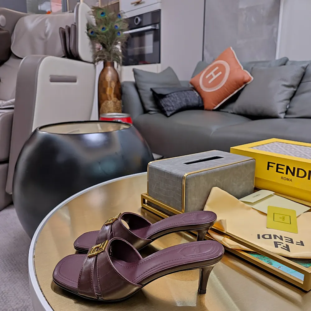 Fendi Women FFold Brown EEl Leather Medium-heeled Sandals - image 9