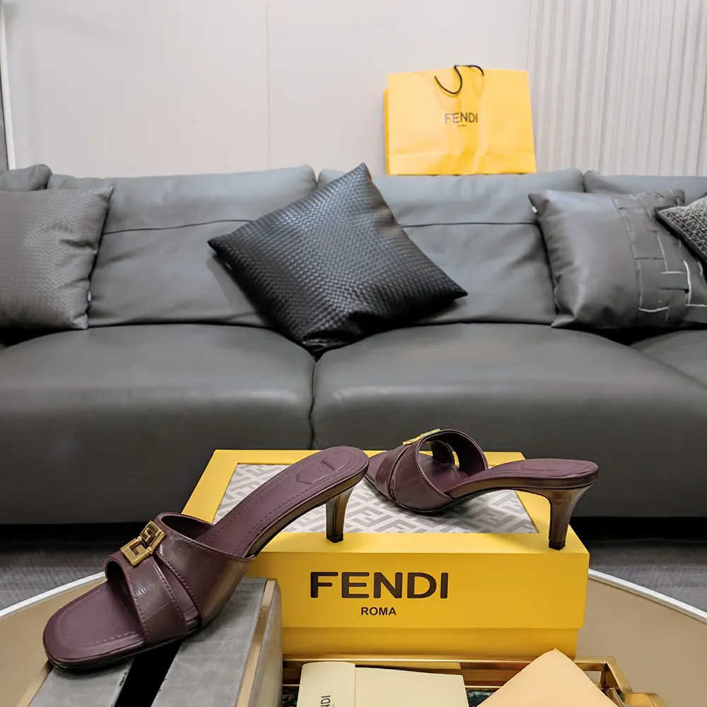 Fendi Women FFold Brown EEl Leather Medium-heeled Sandals - image 8
