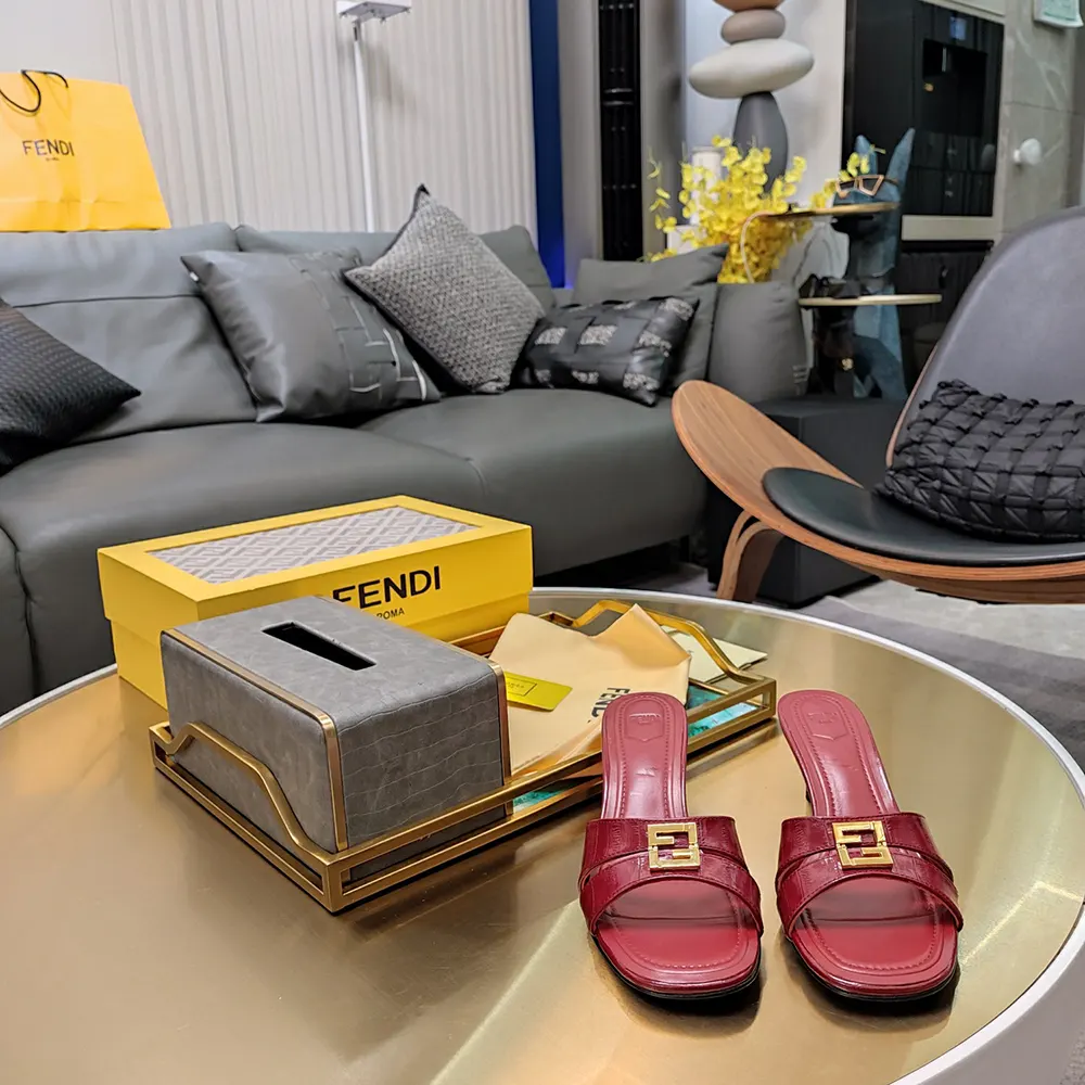 Overhead view showing adjustable buckle on Fendi Women FFold sandals