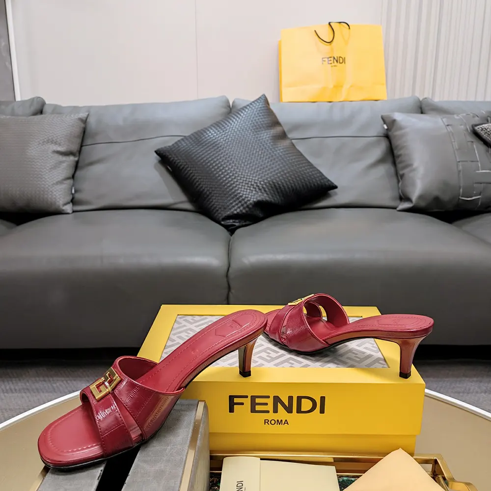 Fendi Women FFold Red EEl Leather Medium-heeled Sandals - image 7
