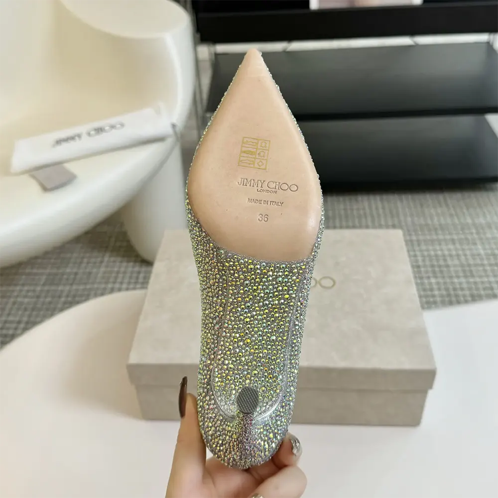 Jimmy Choo Women Crystal Slipper 85 Iridescent Crystal Pointed-Toe Pumps - image 10