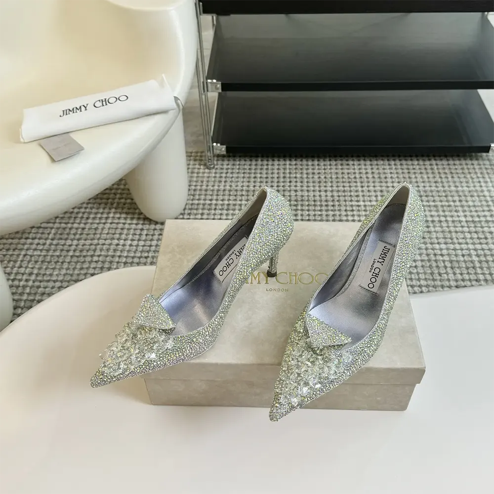 Jimmy Choo Women Crystal Slipper 85 Iridescent Crystal Pointed-Toe Pumps - image 4