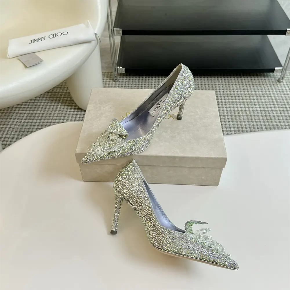 Jimmy Choo Women Crystal Slipper 85 Iridescent Crystal Pointed-Toe Pumps - image 5
