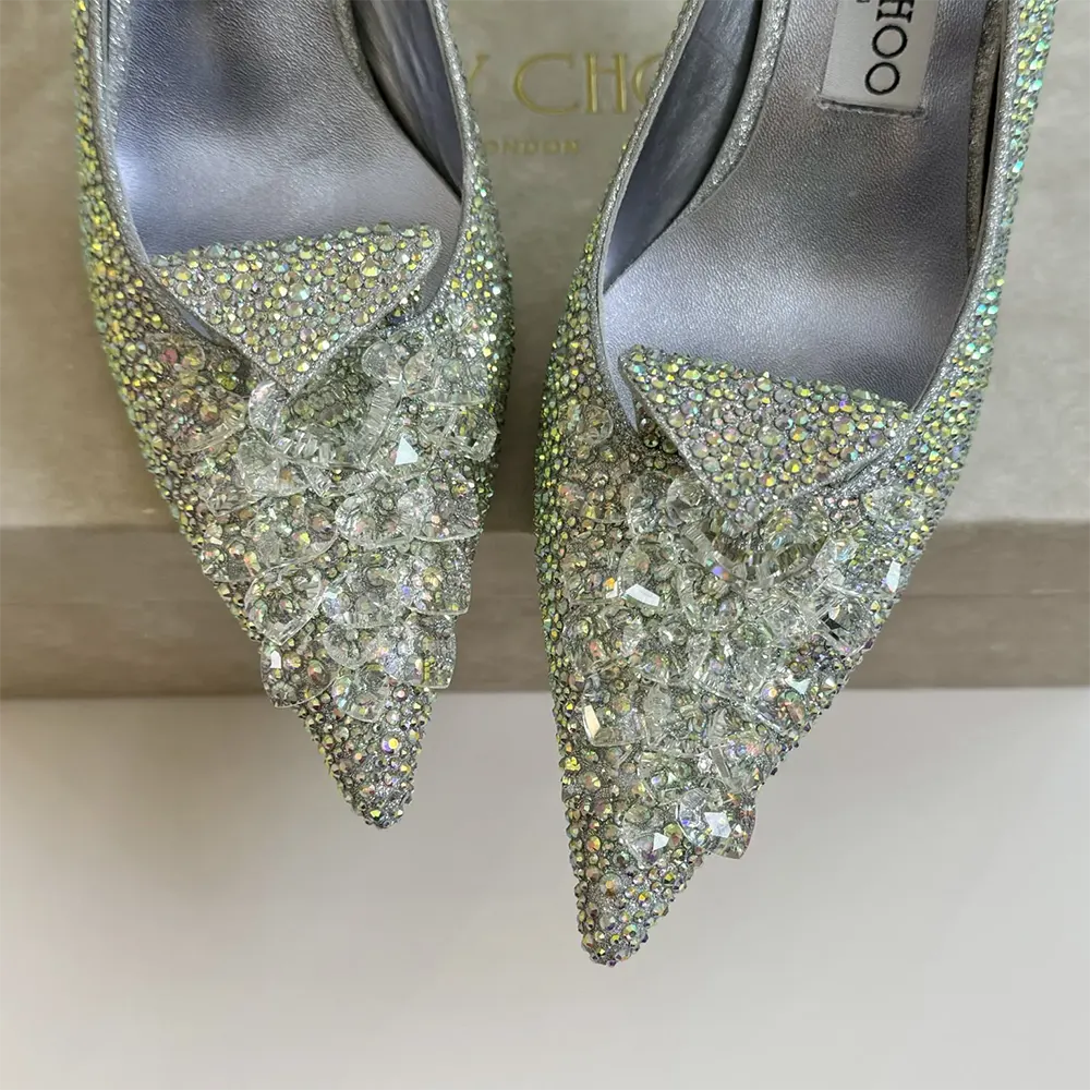 Jimmy Choo Women Crystal Slipper 85 Iridescent Crystal Pointed-Toe Pumps - image 9