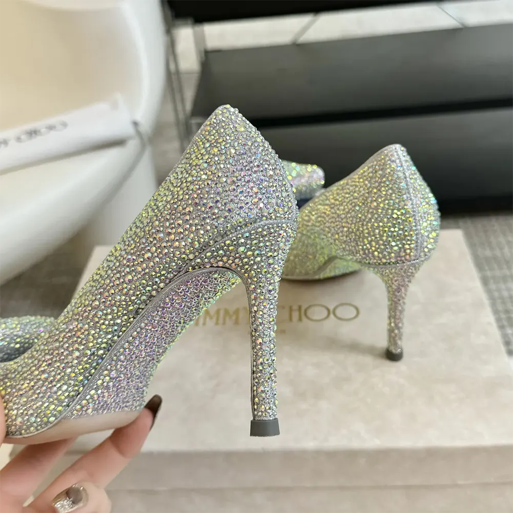 Jimmy Choo Women Crystal Slipper 85 Iridescent Crystal Pointed-Toe Pumps - image 7