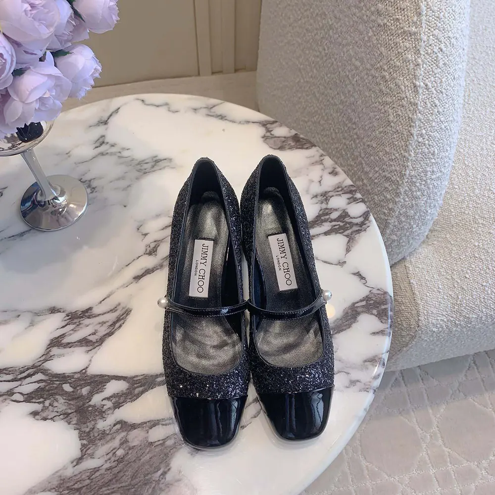Top view showing pointed toe of Jimmy Choo Women Elisa 45 pumps