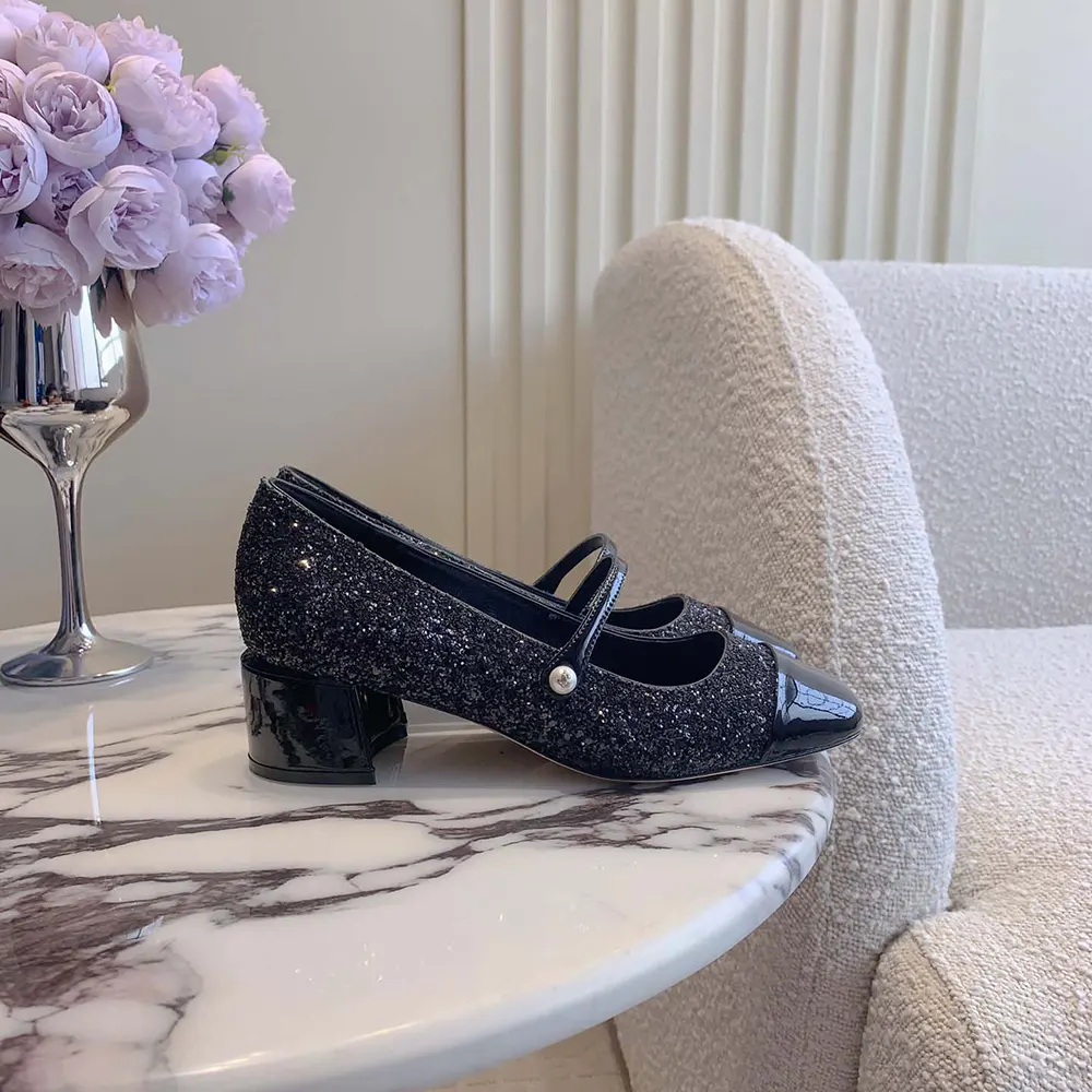Jimmy Choo Women Elisa 45 Black Leather Glitter Pumps - image 5
