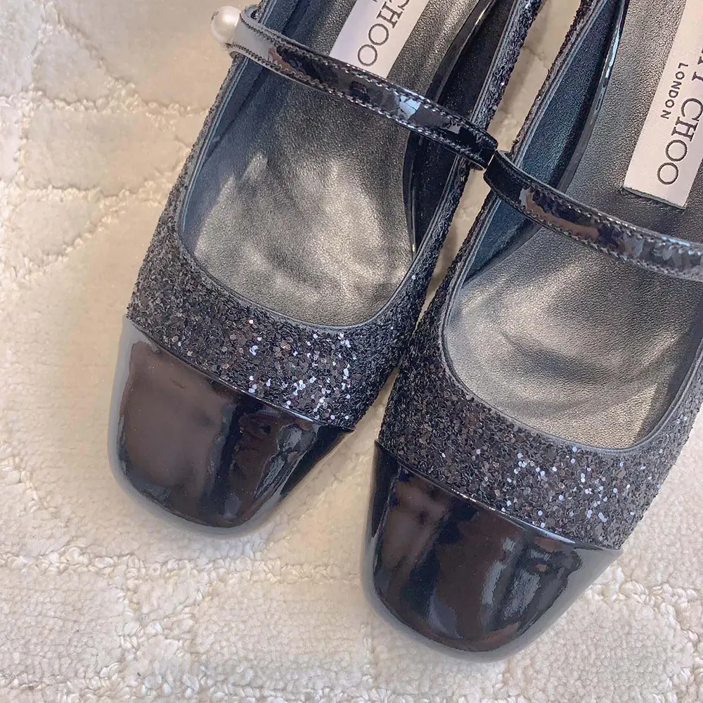 Jimmy Choo Women Elisa 45 Black Leather Glitter Pumps - image 6