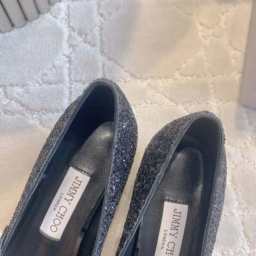 Jimmy Choo Women Elisa 45 Black Leather Glitter Pumps - image 8