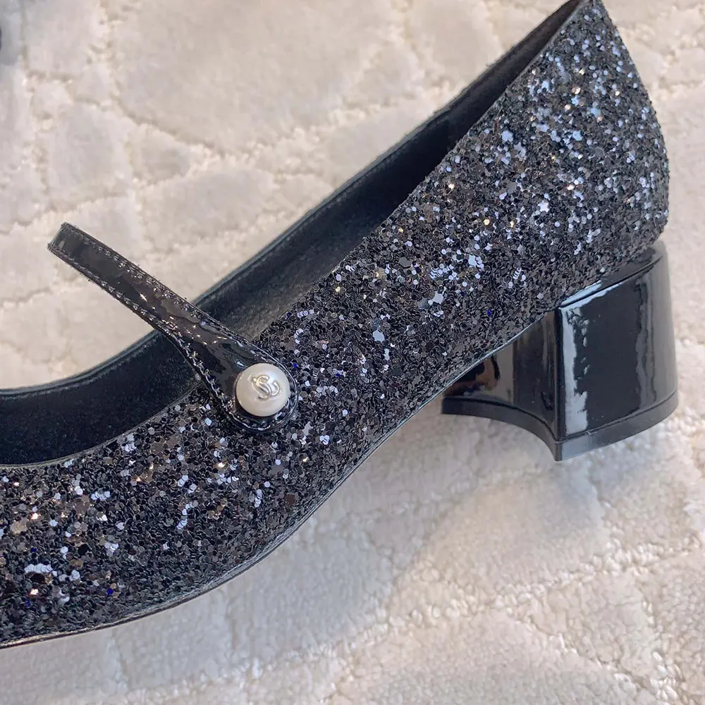 Jimmy Choo Women Elisa 45 Black Leather Glitter Pumps - image 9