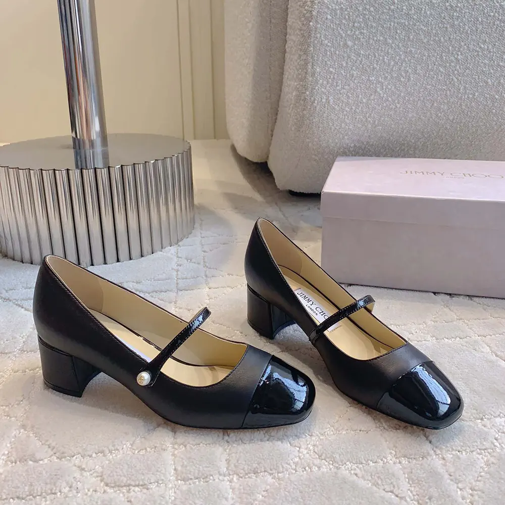 Top view showing silhouette of Jimmy Choo Women Elisa 45 Black Pumps