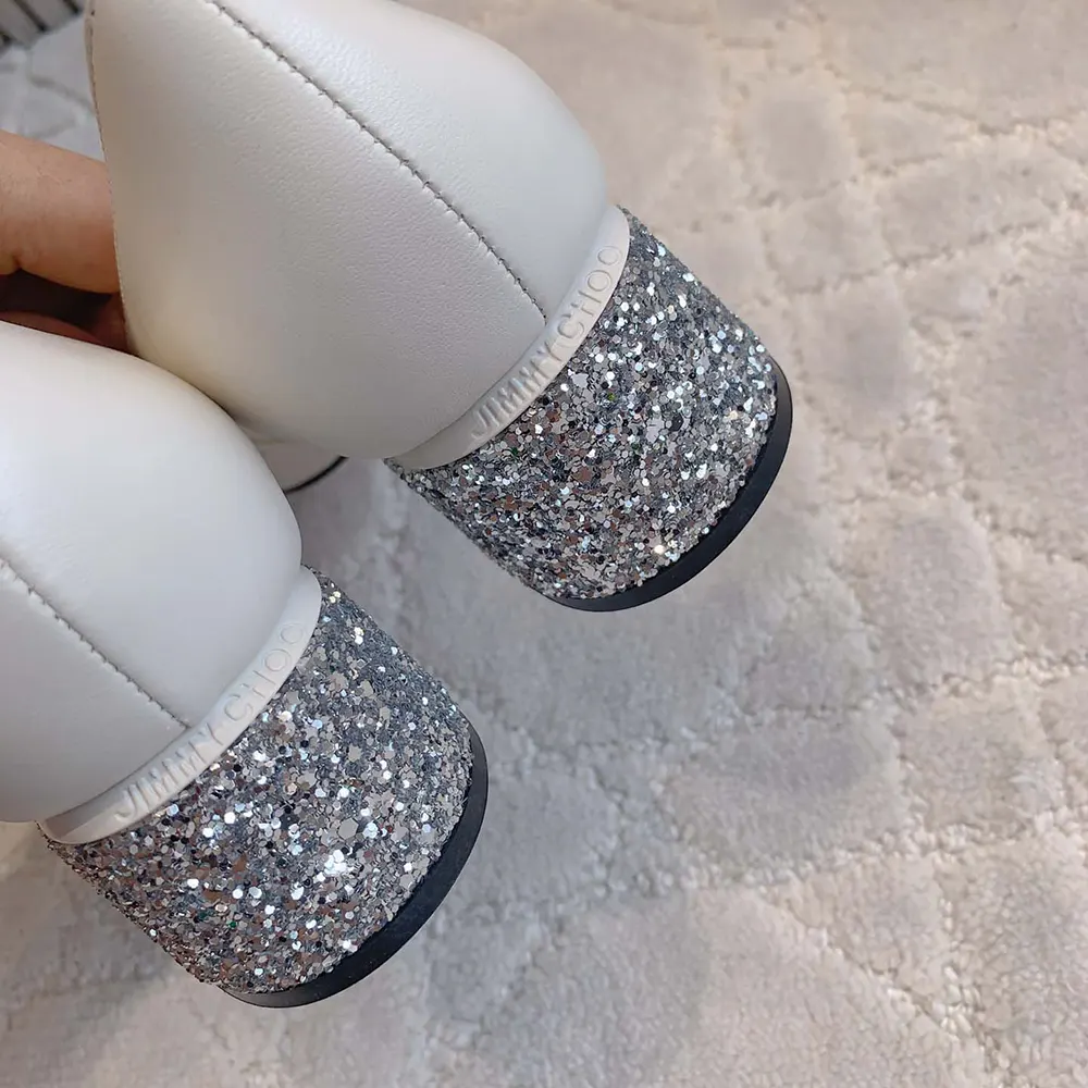 Jimmy Choo Women Elisa 45 Silver/Latte Glitter Leather Pumps - image 9