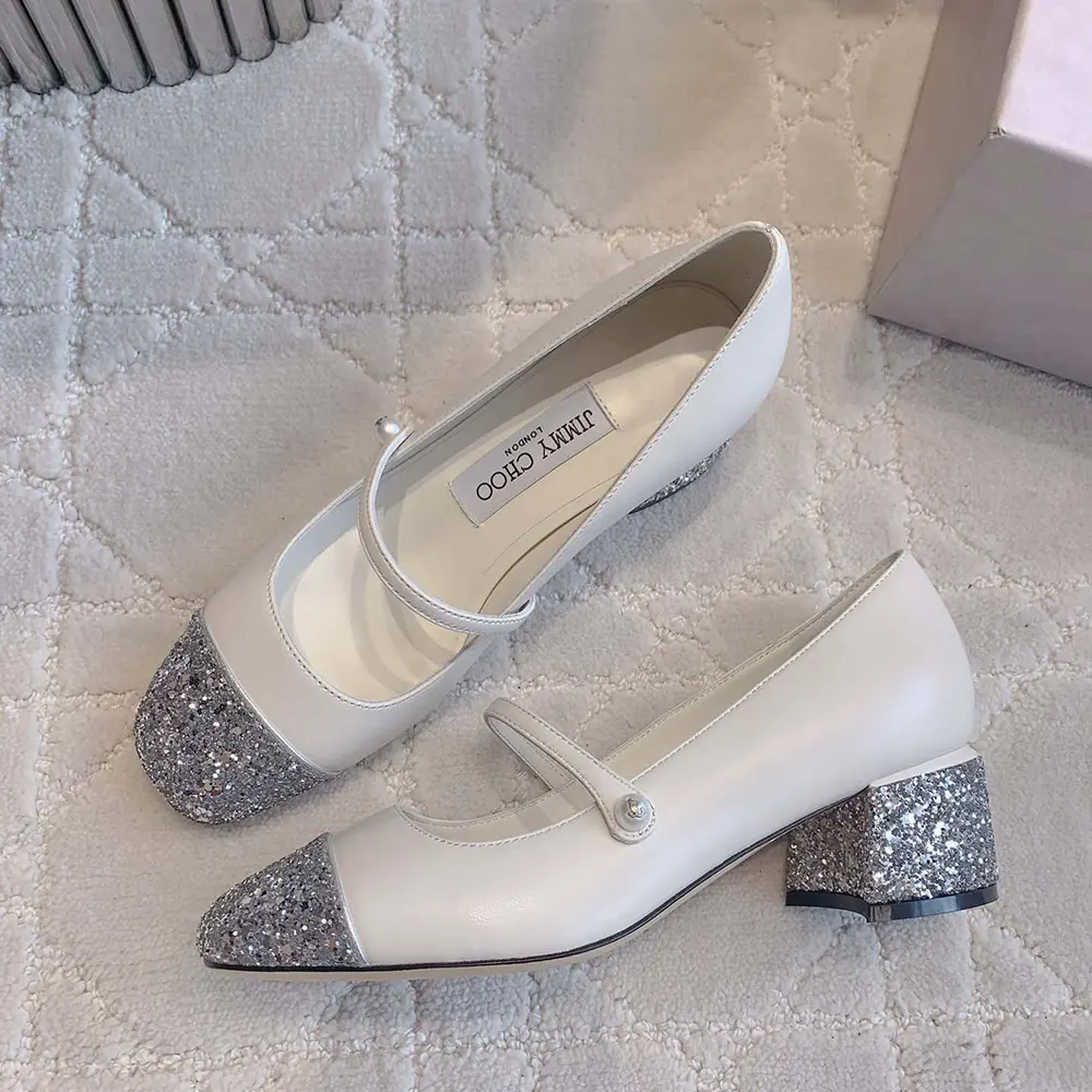 Jimmy Choo Women Elisa 45 Silver/Latte Glitter Leather Pumps - image 4