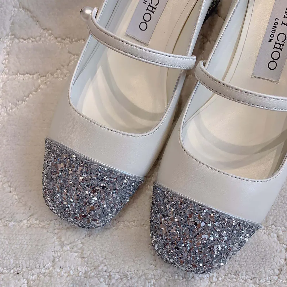 Jimmy Choo Women Elisa 45 Silver/Latte Glitter Leather Pumps - image 8