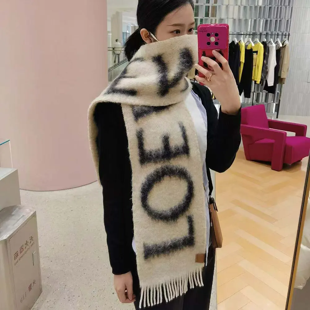 Loewe Unisex LOEWE Scarf in Wool and Mohair-White/Black - image 4