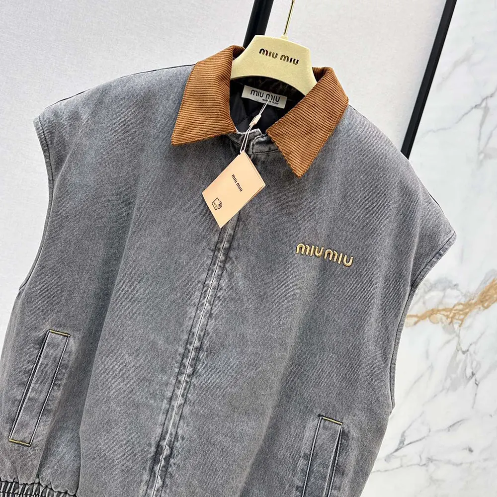 Miu Miu Women Chambray Blouson Vest - image 4