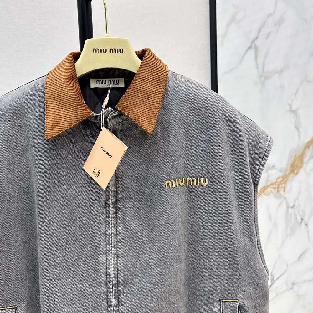 Miu Miu Women Chambray Blouson Vest - image 5