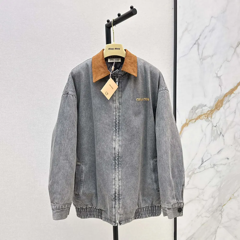 Close-up of velvet collar detail on Miu Miu Women Chambray Jacket