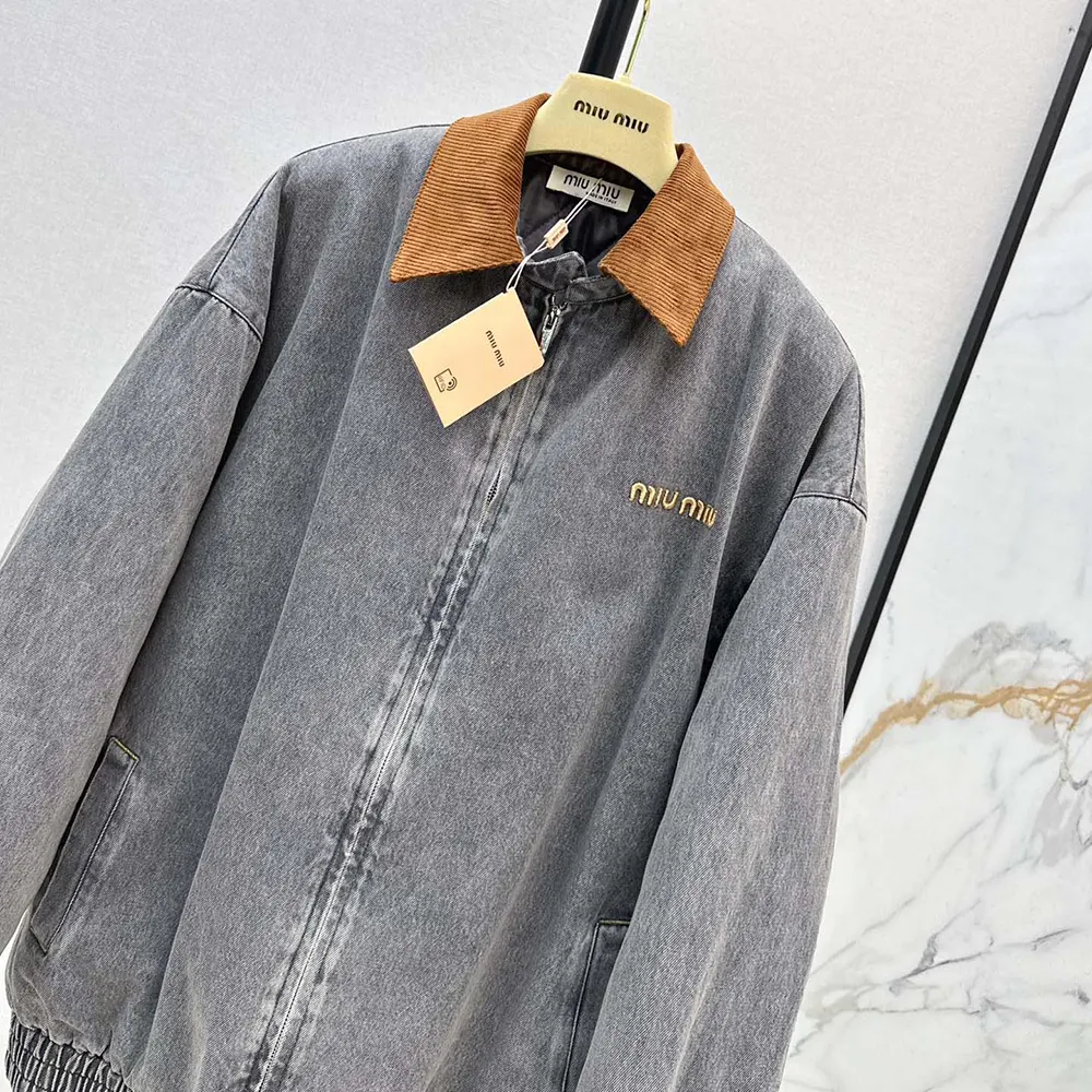 Miu Miu Women Chambray Jacket with Velvet Collar - image 4