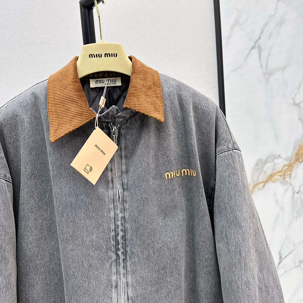 Miu Miu Women Chambray Jacket with Velvet Collar - image 5