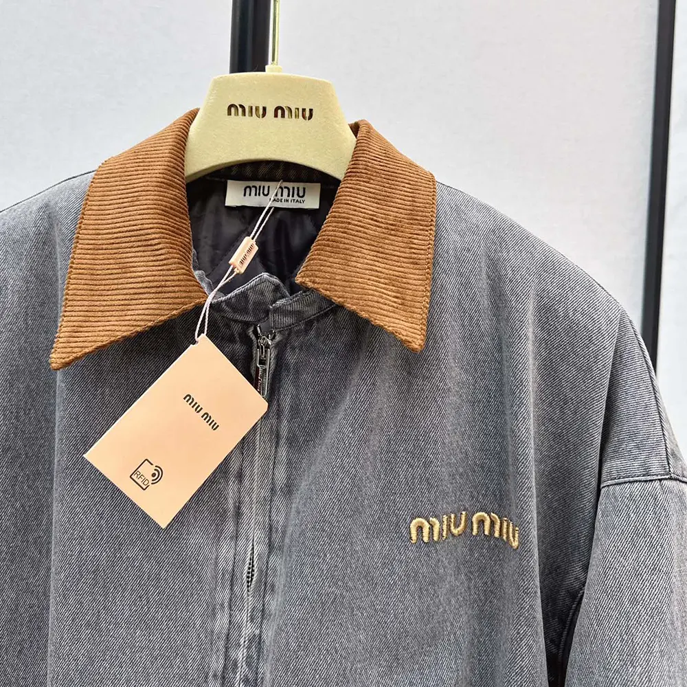 Miu Miu Women Chambray Jacket with Velvet Collar - image 6