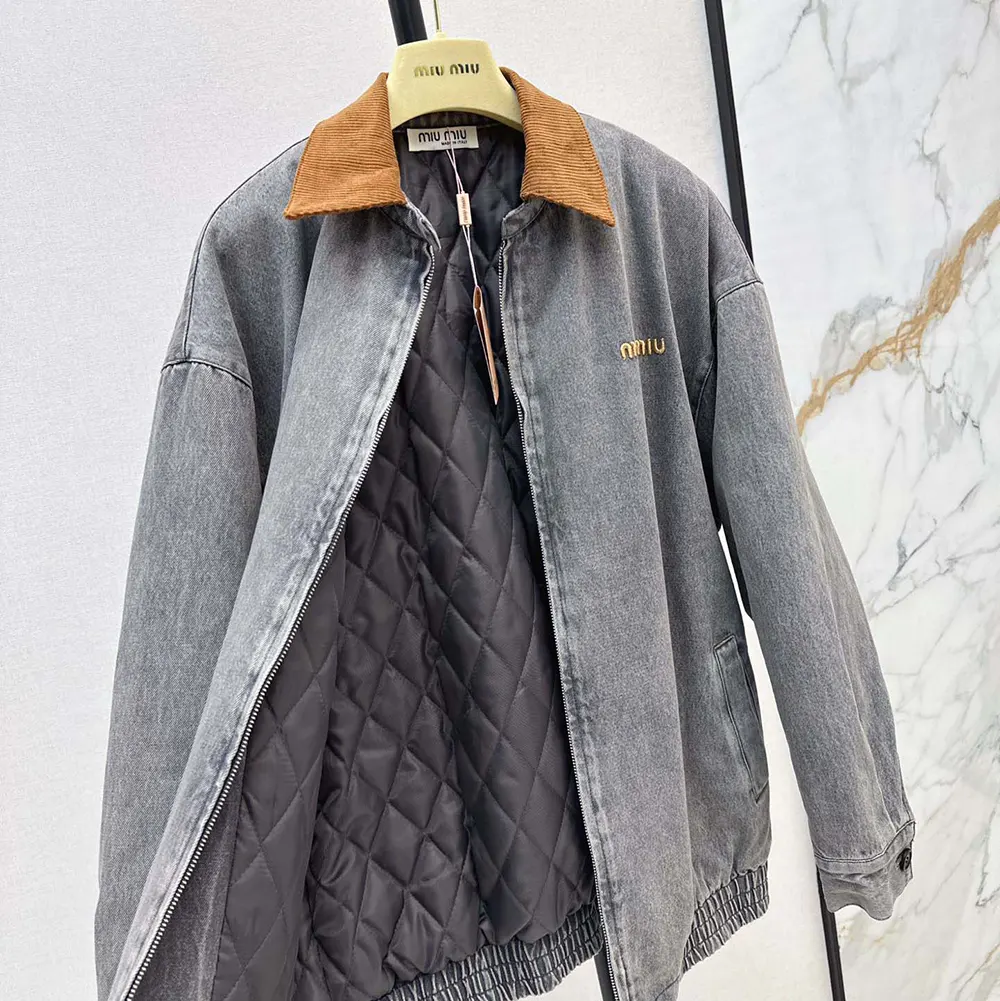 Miu Miu Women Chambray Jacket with Velvet Collar - image 8