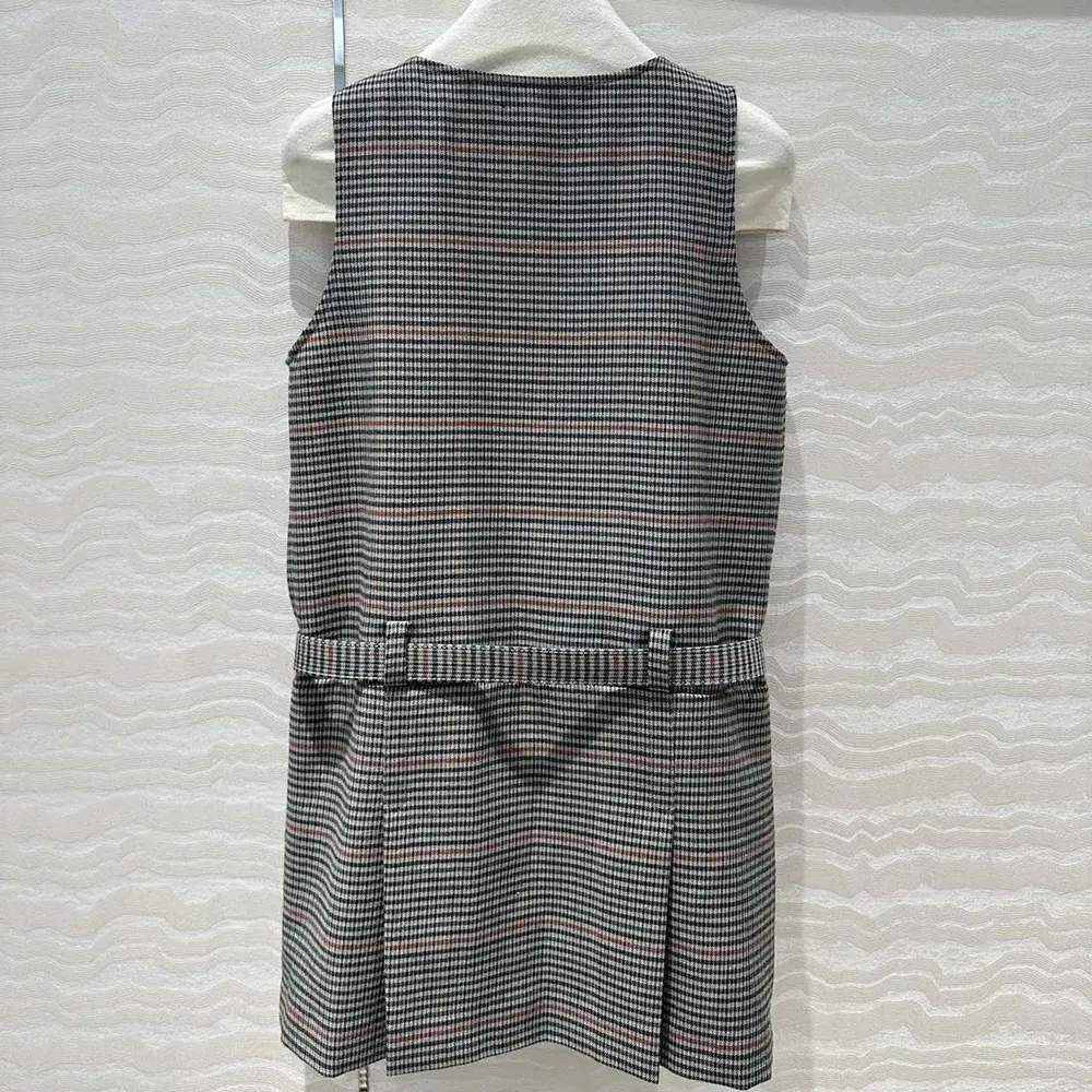 Side angle showing fitted silhouette of Miu Miu Women Checked Dress