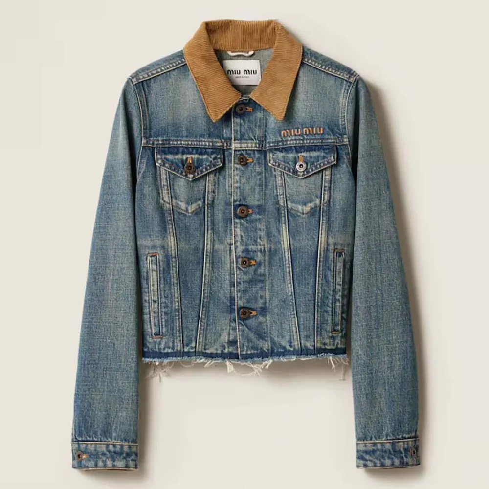 Front view of Miu Miu Women Denim Blouson Jacket in navy