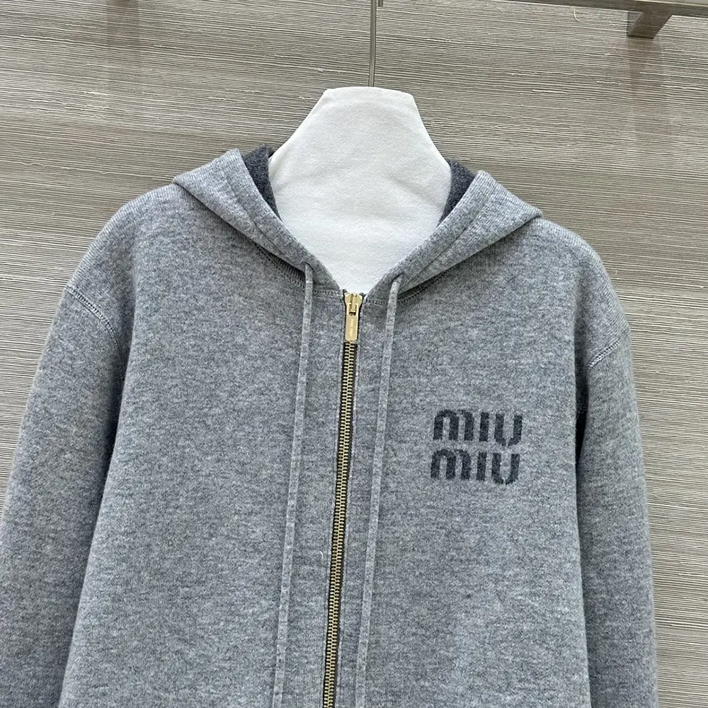 Miu Miu Women Double Cashmere Zipper Hoodie Cardigan - image 5
