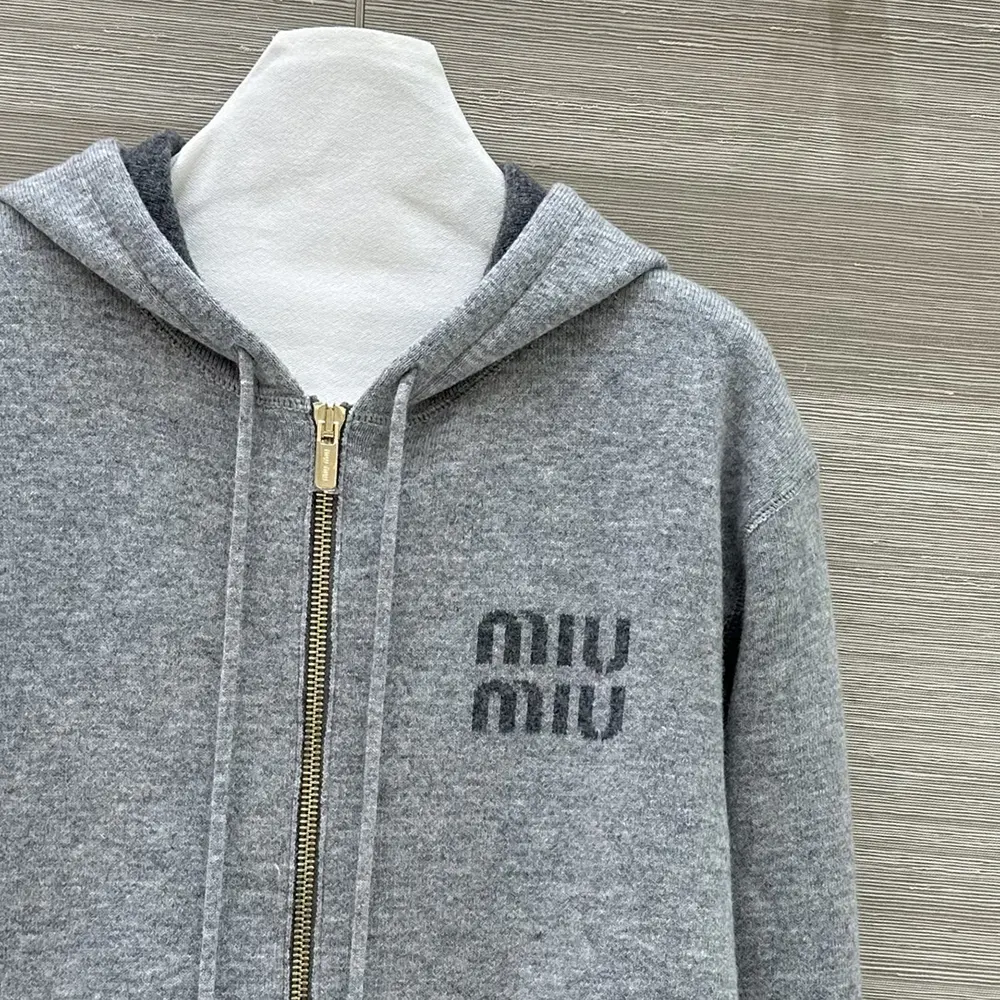 Miu Miu Women Double Cashmere Zipper Hoodie Cardigan - image 6