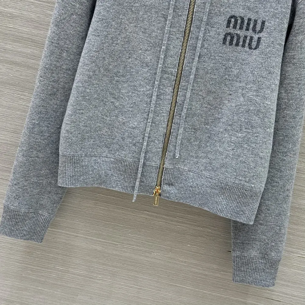 Miu Miu Women Double Cashmere Zipper Hoodie Cardigan - image 9