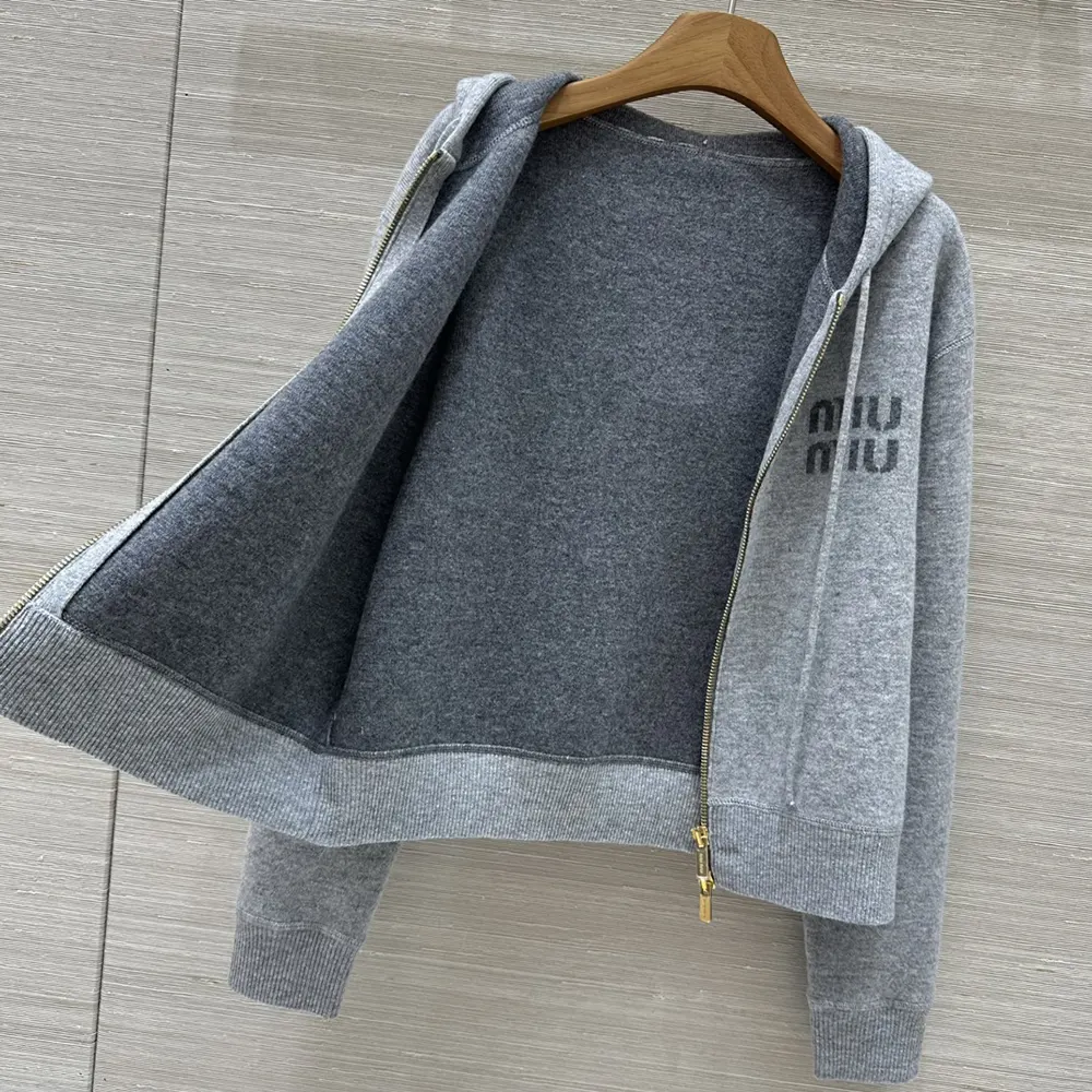 Miu Miu Women Double Cashmere Zipper Hoodie Cardigan - image 4