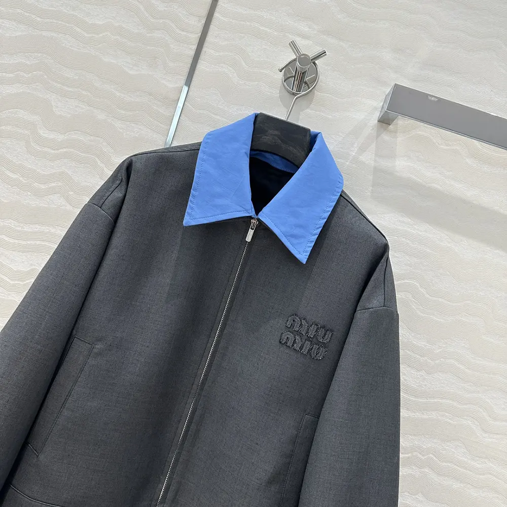Miu Miu Women Gabardine Blouson Jacket with Poplin Collar - image 4