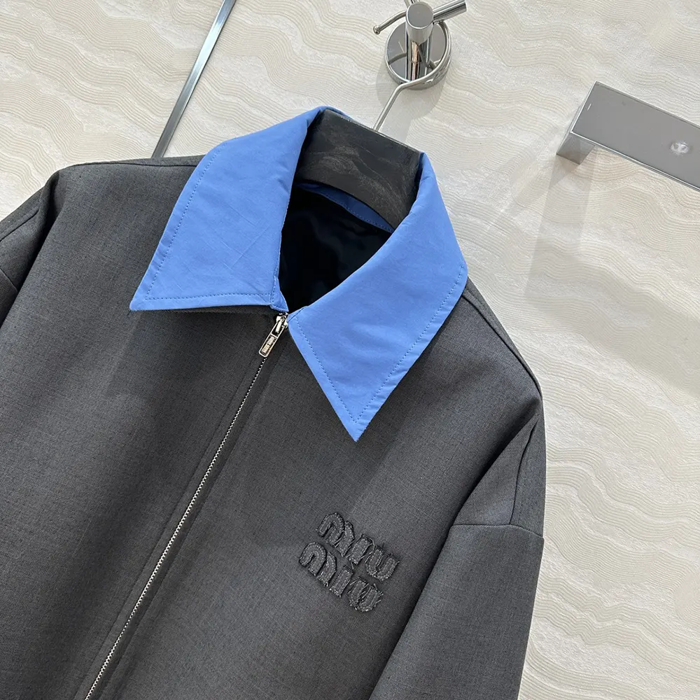 Miu Miu Women Gabardine Blouson Jacket with Poplin Collar - image 5