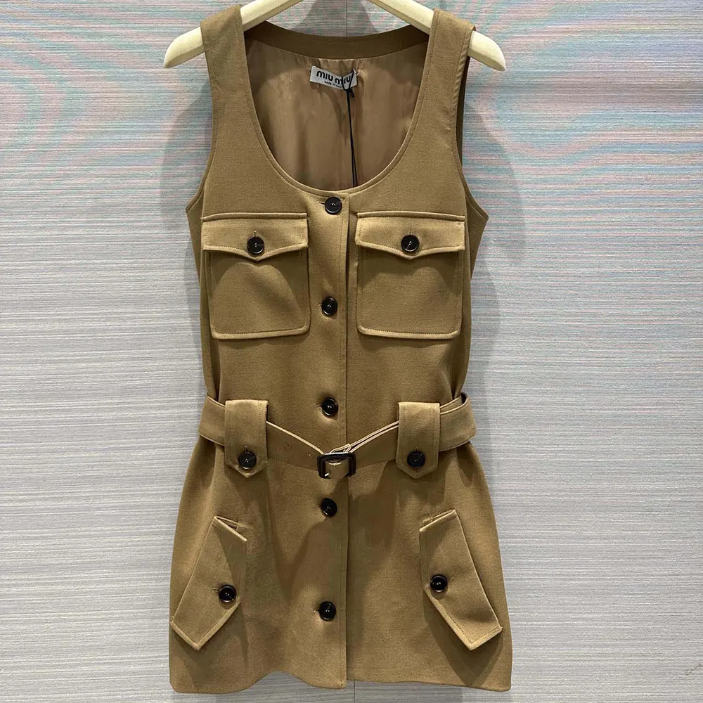 Close-up of Miu Miu Women Gabardine Mini-dress tailored seams and fabric texture