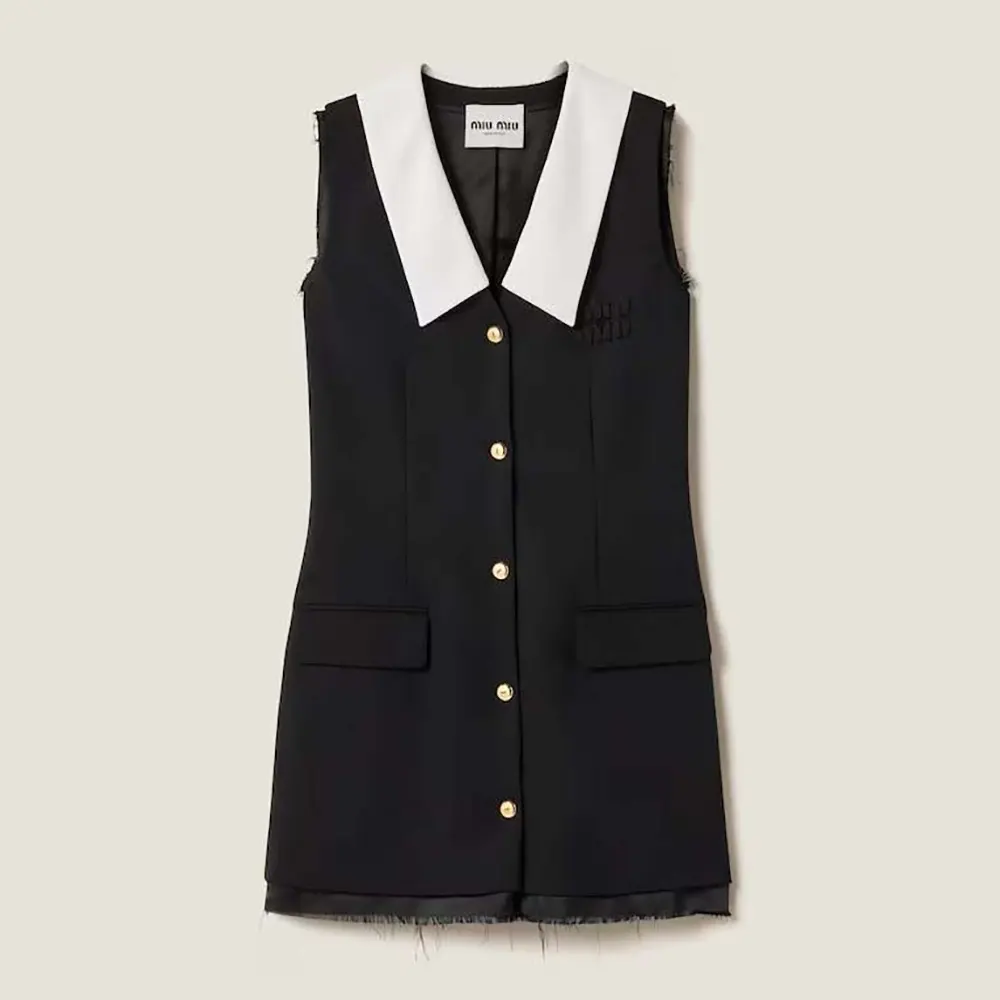 Front view of Miu Miu Women Grain De Poudre Wool Mini-dress in black