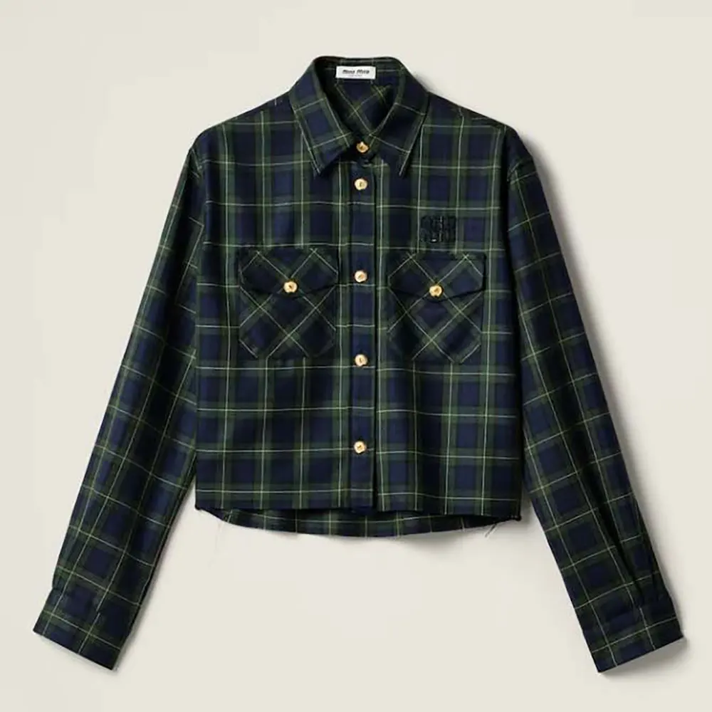 Front view of Miu Miu Women Plaid Shirt with Embroidered logo