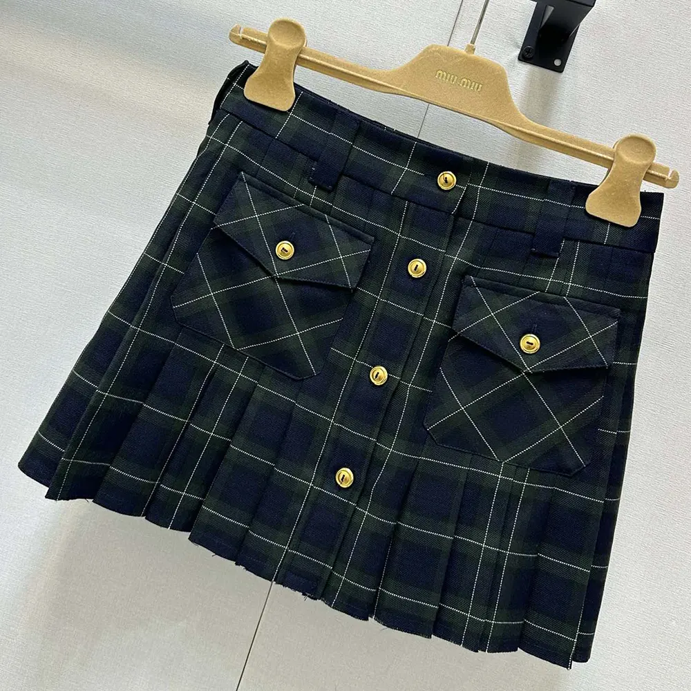 Miu Miu Women Pleated Tartan Miniskirt - image 4