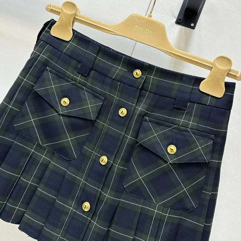 Miu Miu Women Pleated Tartan Miniskirt - image 5
