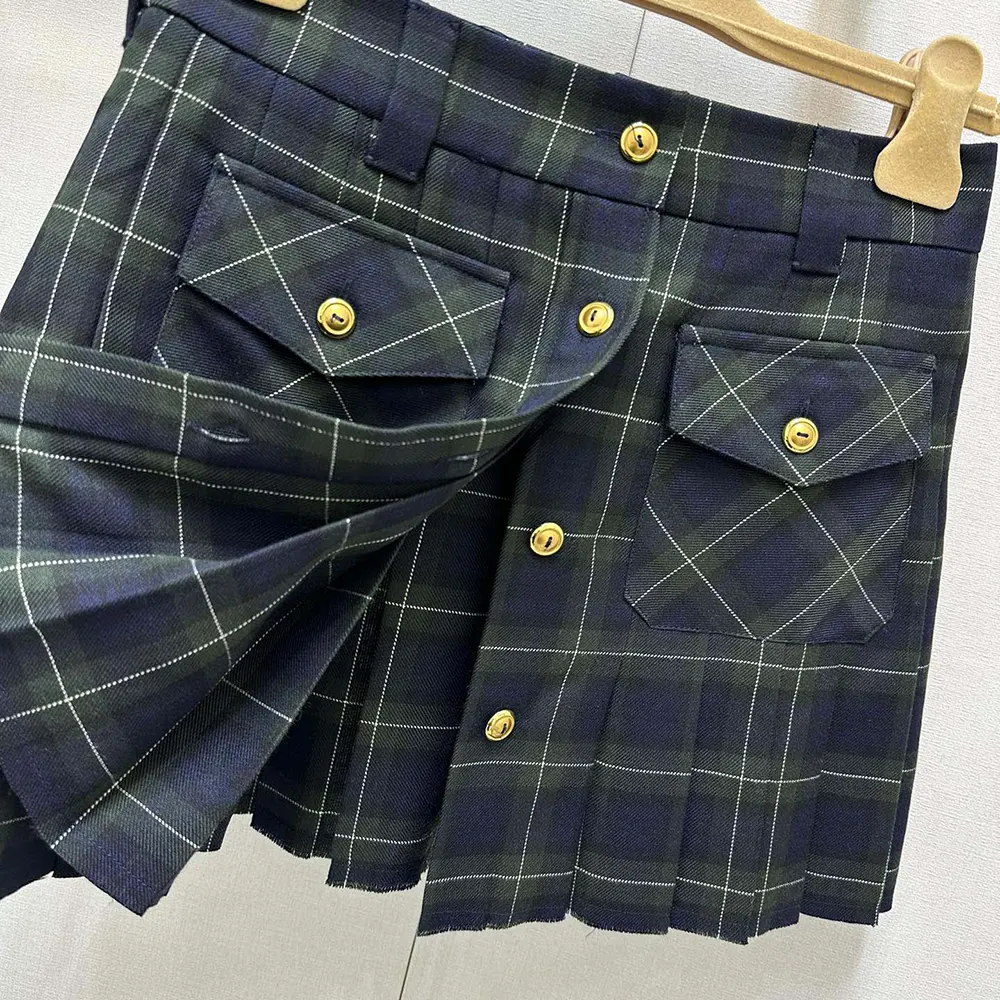 Miu Miu Women Pleated Tartan Miniskirt - image 8