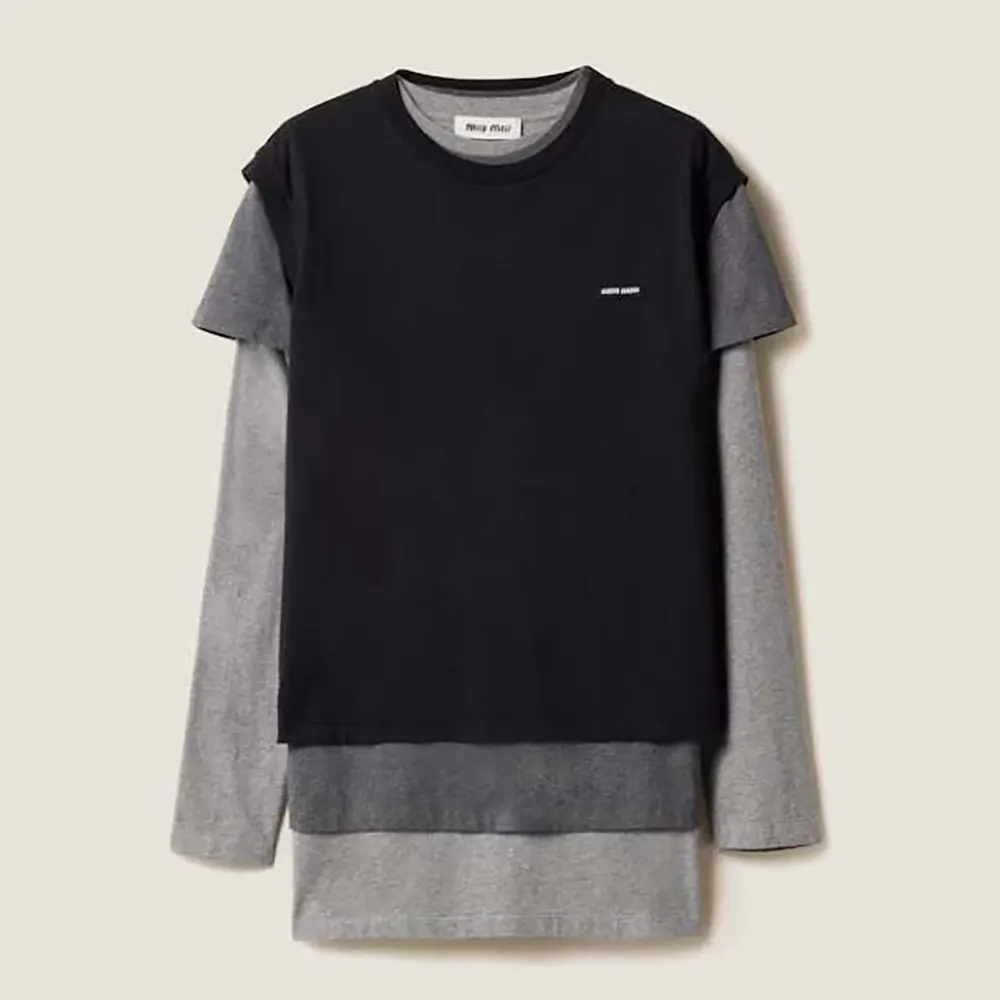 Front view of Miu Miu Women Set of 3 Jersey T-shirts in black